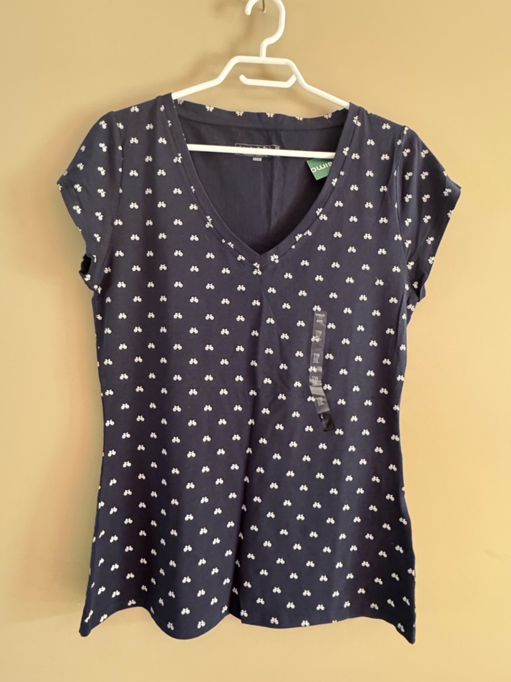 twik Navy V-Neck Short Sleeve Tee with White Bicycle print all over